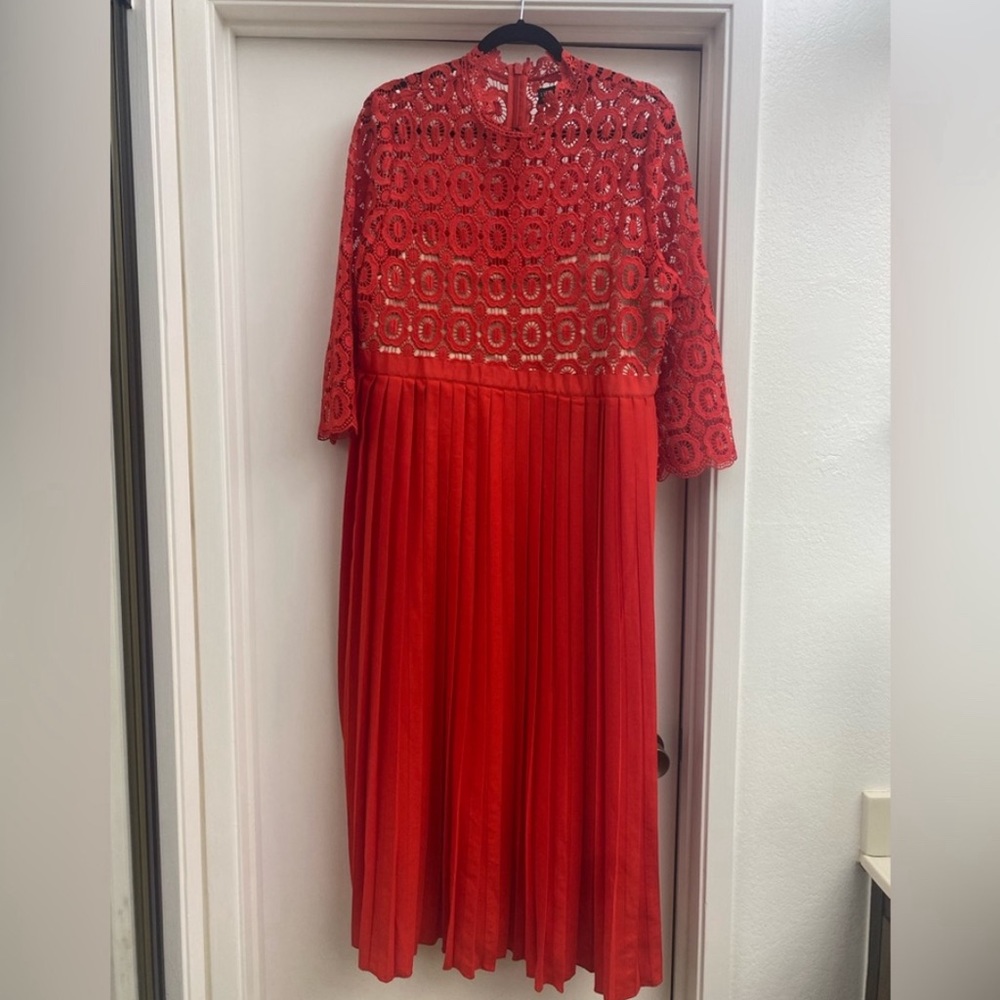 ASOS red lace bodice pleated dress